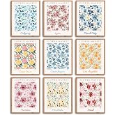Flower Market Poster Set of 9, Abstract Wall Art Prints,Vintage Colorful Floral Wall Art Decor 8 X 10 Inch (Unframed)