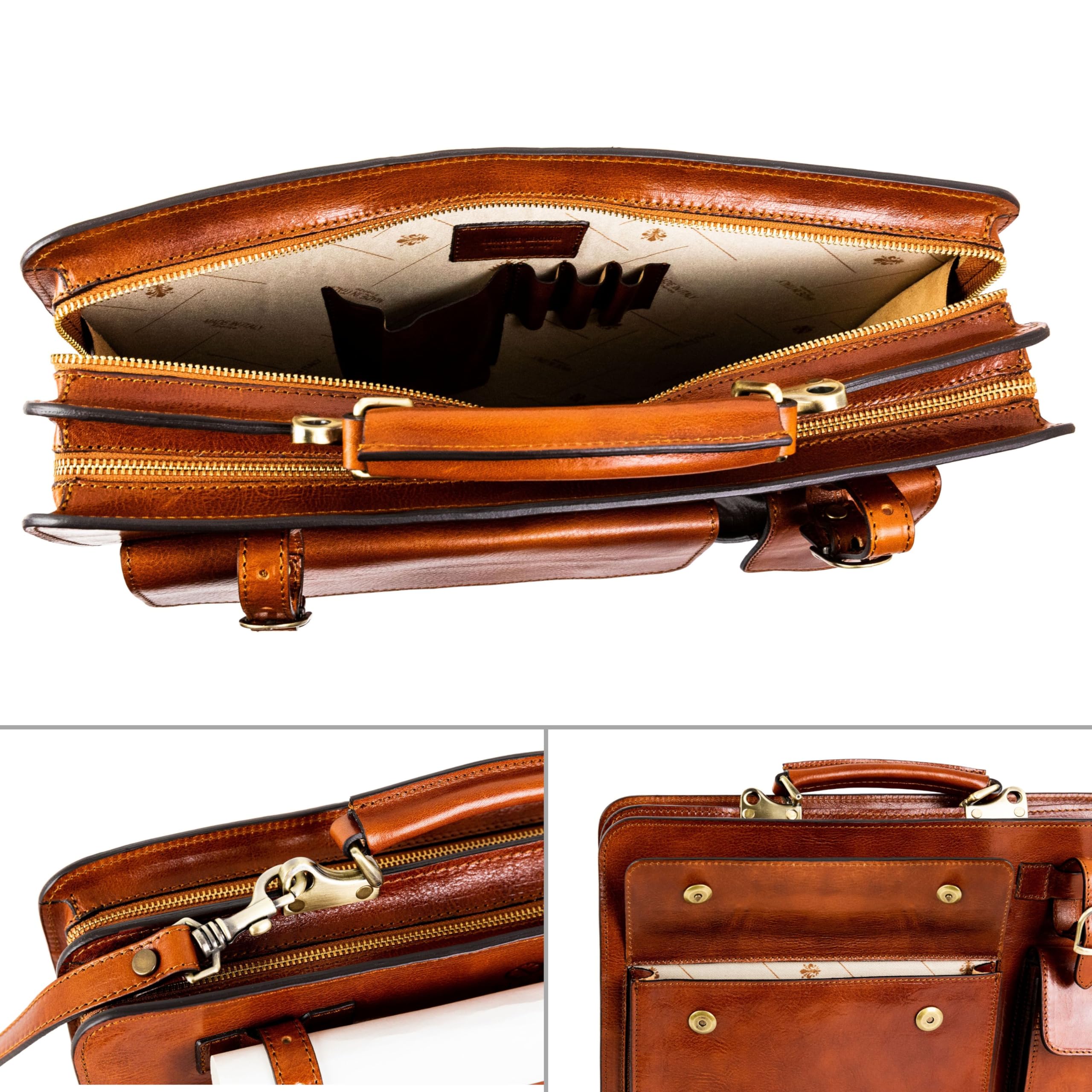 Time Resistance Leather Briefcase - Classy Bag for Men - Business and Vintage Briefcase Made in Italy