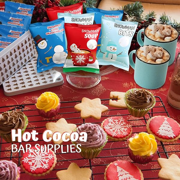4E’S NOVELTY 24 PACKETS 3 ASSORTED CHRISTMAS MINI MARSHMALLOWS – INDIVIDUALLY WRAPPED SNOWMAN MARSHMALLOWS PACKS FOR HOT CHOCOLATE & HOT COCOA TOPPERS, VANILLA FLAVORED