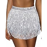 Sequin Skirt Sparkly Skirt Belly Dance Skirt Glitter Skirt Rave Sparkle Skirt Sequin Tassel Skirt Fringe Hip Scarf Women