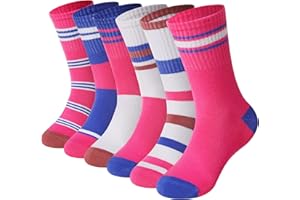 WEVIAS Girls Socks Kids Crew Cute Cotton Heart Pattern Youth Dress School Socks 6 Pairs