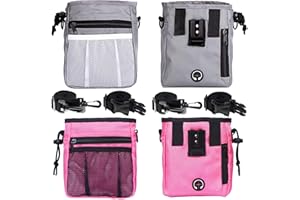 STMK 2 Pack Dog Treat Pouch, Dog Training Treat Pouch with Waist Shoulder Strap, 3 Ways to Wear, Easily Carries Toys, Kibble, Treats for Dog Walking Dog Training Puppy Training (Grey and Pink)