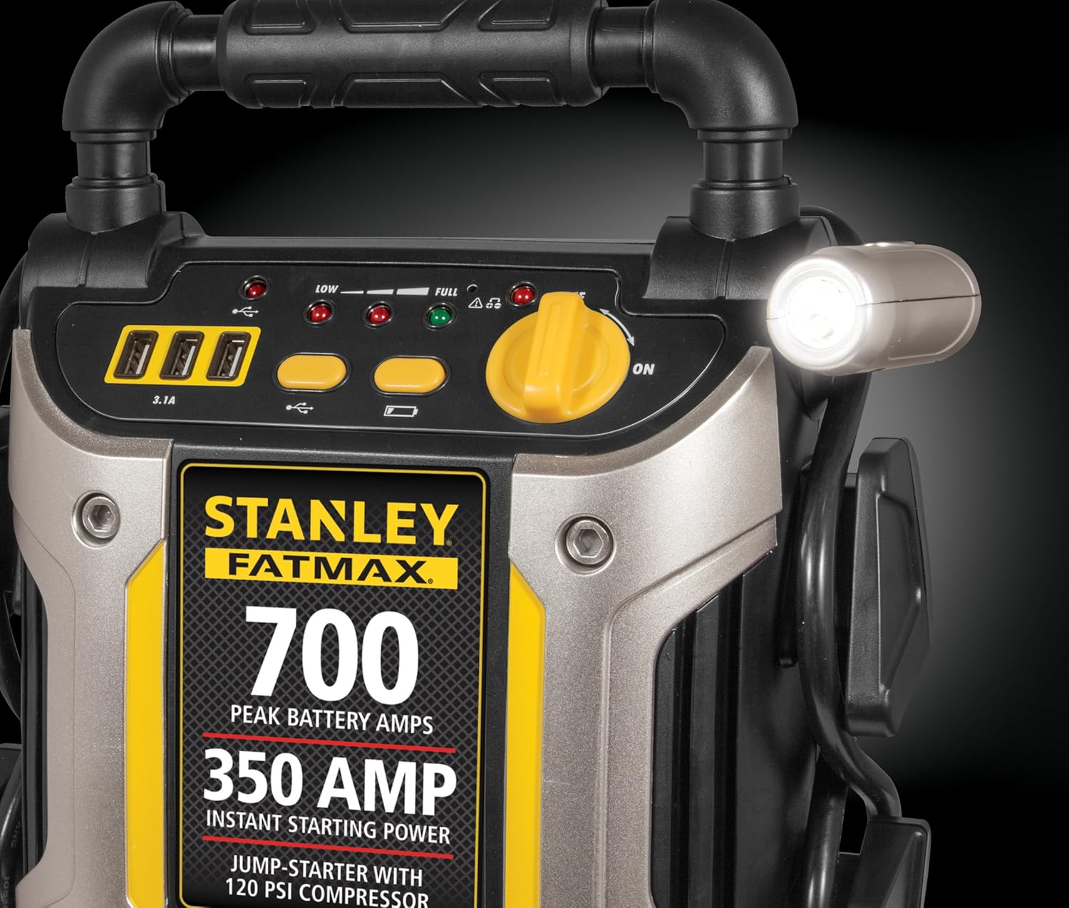 STANLEY FATMAX J7CS Portable Power Station Jump Starter: 700 Peak/350 Instant Amps, 120 PSI Air Compressor, 3.1A USB Ports, Battery Clamps: Automotive