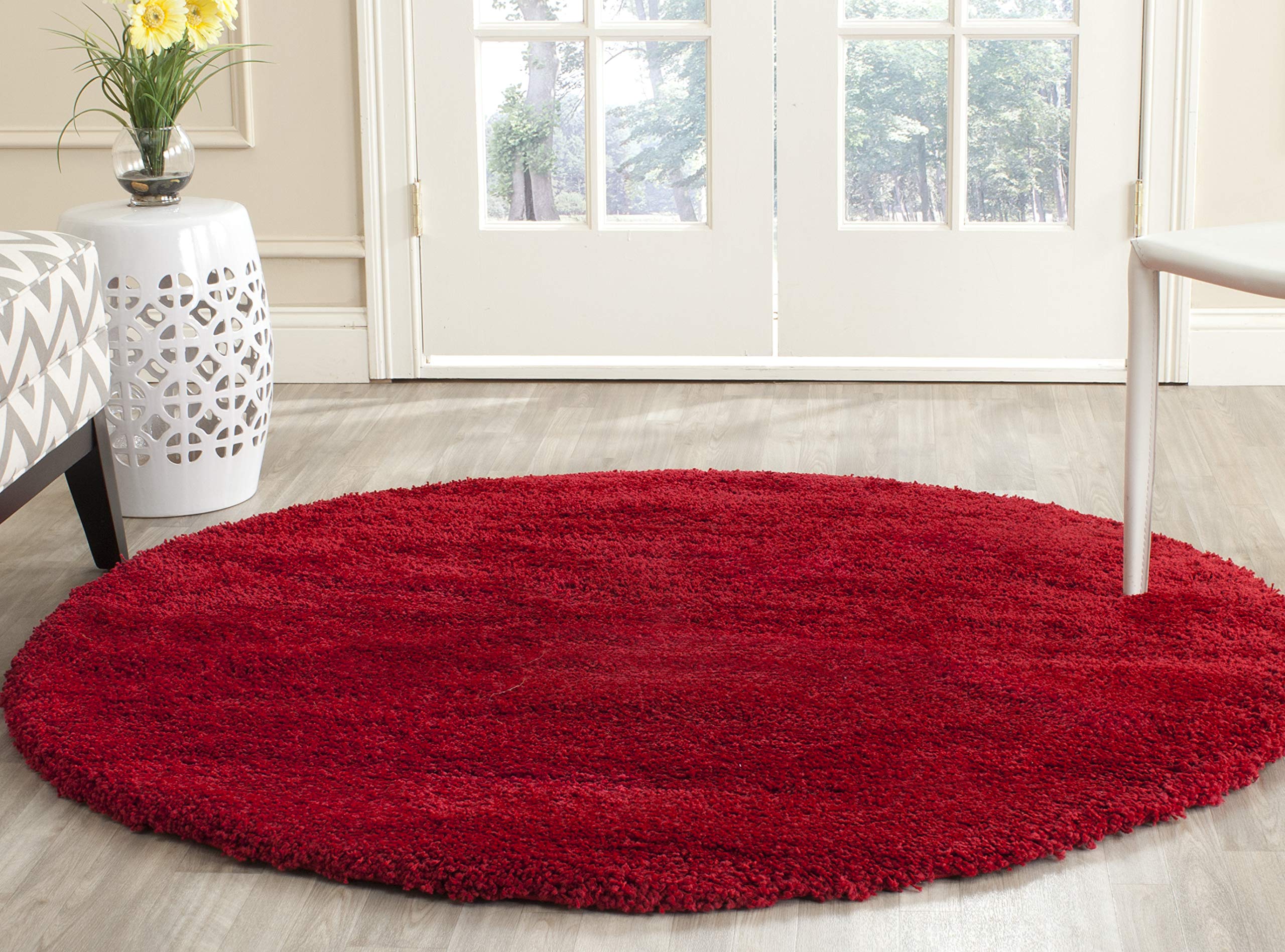 Safavieh Milan Shag Collection SG180-4040 Red Round Area Rug (7' Diameter)