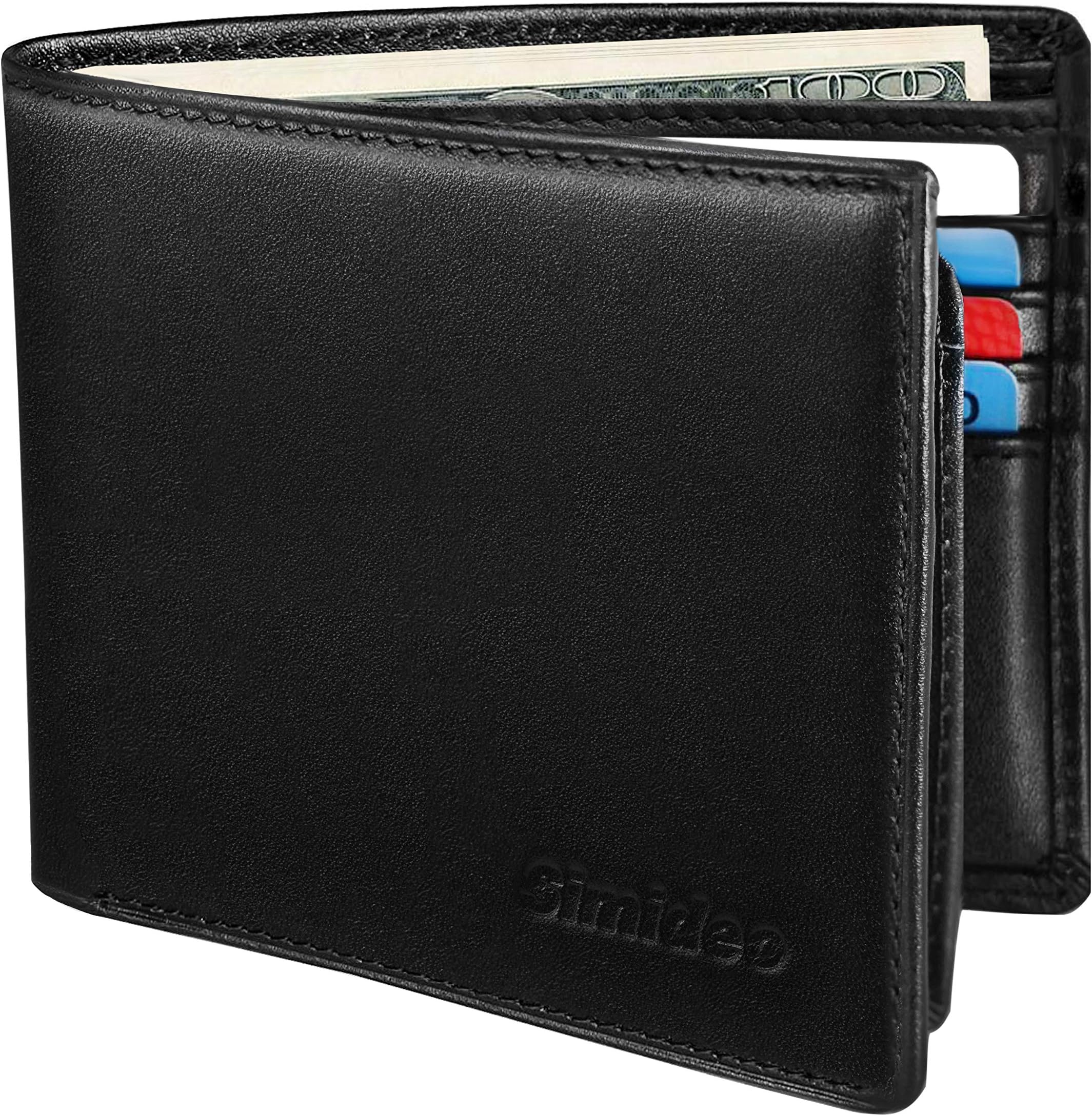 Simideo Men's Wallet TOP Genuine Leather RFID Wallet Bifold Trifold Slim Wallet with 2 ID Windows