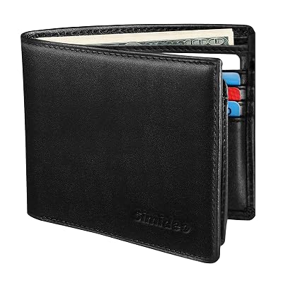 Simideo Mens Wallet TOP Genuine Leather RFID Wallet Bifold Trifold Slim Wallet with 2 ID Windows