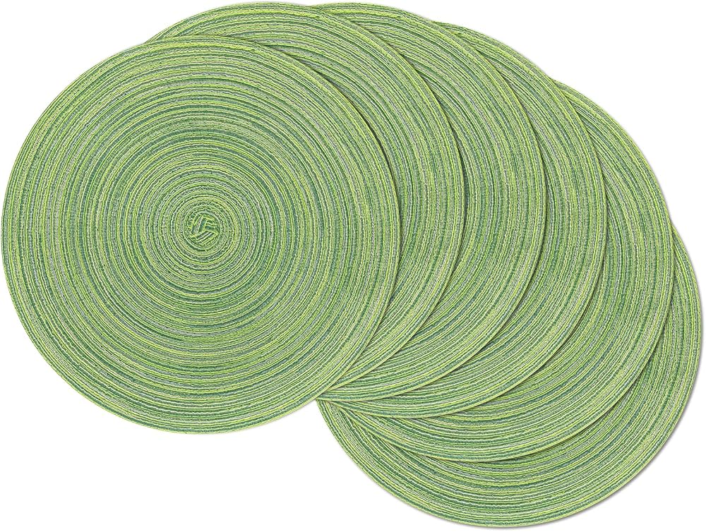 SHACOS Round Placemats Set of 6 Green Braided Woven Heat Resistant 38 cm