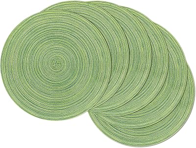 SHACOS Round Placemats Set of 6 Green Braided Woven Heat Resistant 38 cm