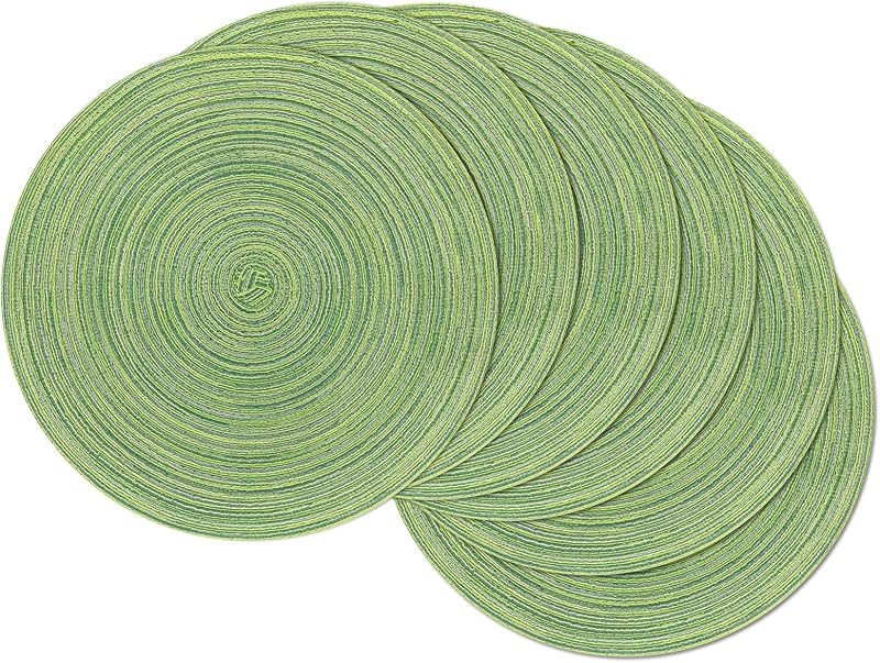 SHACOS Round Placemats Set of 6 Green Braided Woven Heat Resistant 38 cm