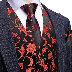 Barry.Wang Red Black Vest for Men Silk Jacquard