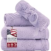 American Veteran Towel, 100% Cotton Turkish Washcloths for Bathroom Essentials 4 Pack, Soft Absorbent Wash Cloths Quick Drying Small Towels Washrags, Lilac