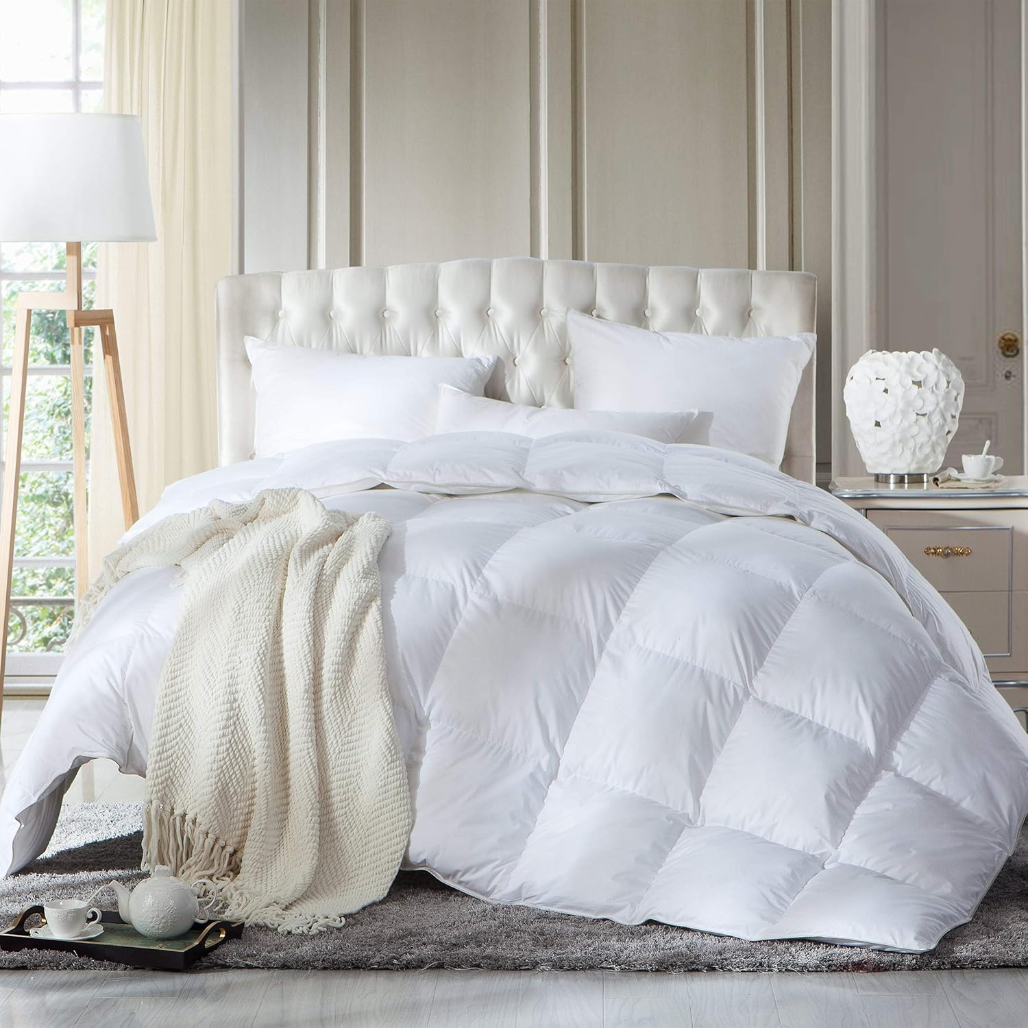 Luxurious King/California King Size Siberian Goose Down Comforter, Duvet Insert, 1200 Thread Count 100% Egyptian Cotton, 750+ Fill Power, 70 oz Fill Weight, 1200TC, White Solid: Home & Kitchen