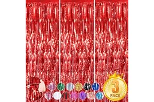 FORLVWOON Red Party Streamers 3.3x8.3 Feet Metallic Foil Fringe Curtains 3Pack Tinsel Door Streamers Party Decorations Photo Booth for Christmas Valentine's Day Xmas Carnival Las Vegas Casino Party Decorations