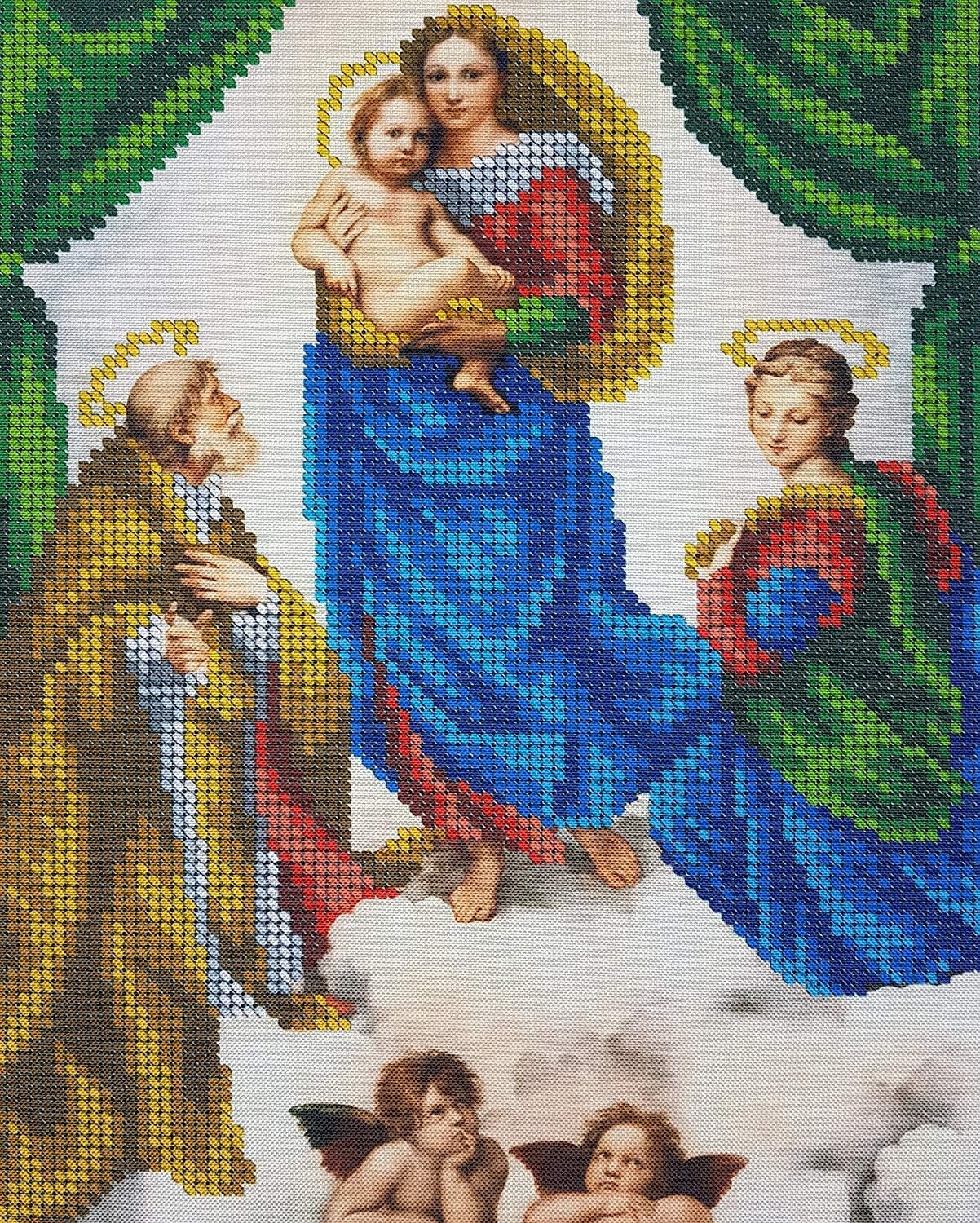 Sistine Madonna Bead Needlepoint Tapestry kit Religion Icon Beaded Stitching Religious Embroidery kit Virgin Mary Famous Artists kit Raphael