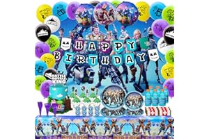 DMight Birthday Party Supplies for Game Fans, 68 Pcs Party Favors - 49 Pcs Cake Topper, 18 Pcs Balloons(6 styles), 1 Pcs Banner