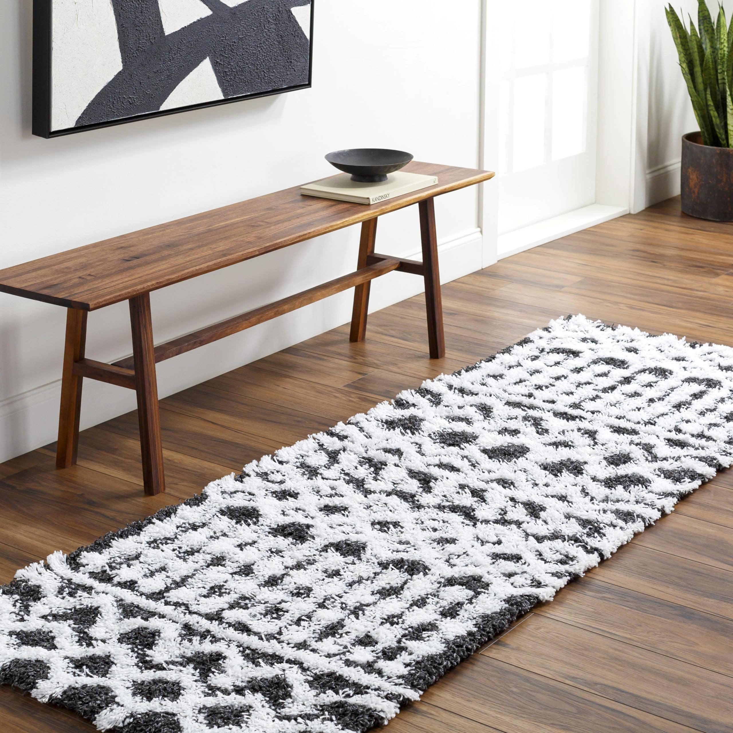 Livabliss Hapsburg Moroccan Shag Runner Area Rug, 2’7″ x 7’3″ , Black/White