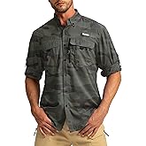 Men's Sun Protection Fishing Shirts Long Sleeve Travel Work Shirts for Men UPF50+ Button Down Shirts with Zipper Pockets