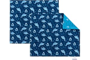 FUN KINS Funkins Reusable Cloth Placemats for Kids & Lunch Boxes | Reusable, Machine Washable, Eco-Friendly | 15"x13", 2-ply, Thick, Absorbent, Durable | Set of 2 Placemats (Sharks)