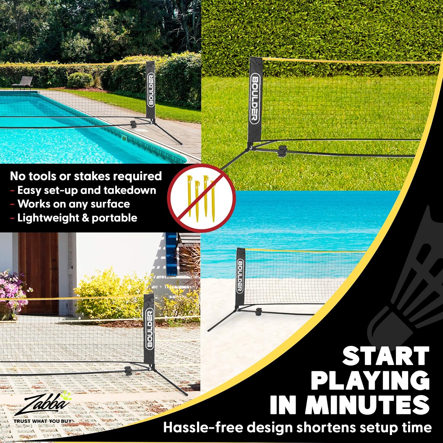 Boulder Portable Badminton Net Set - for Tennis, Soccer Tennis, Pickleball, Kids Volleyball - Easy Setup Nylon Sports Net with Poles : Sports & Outdoors