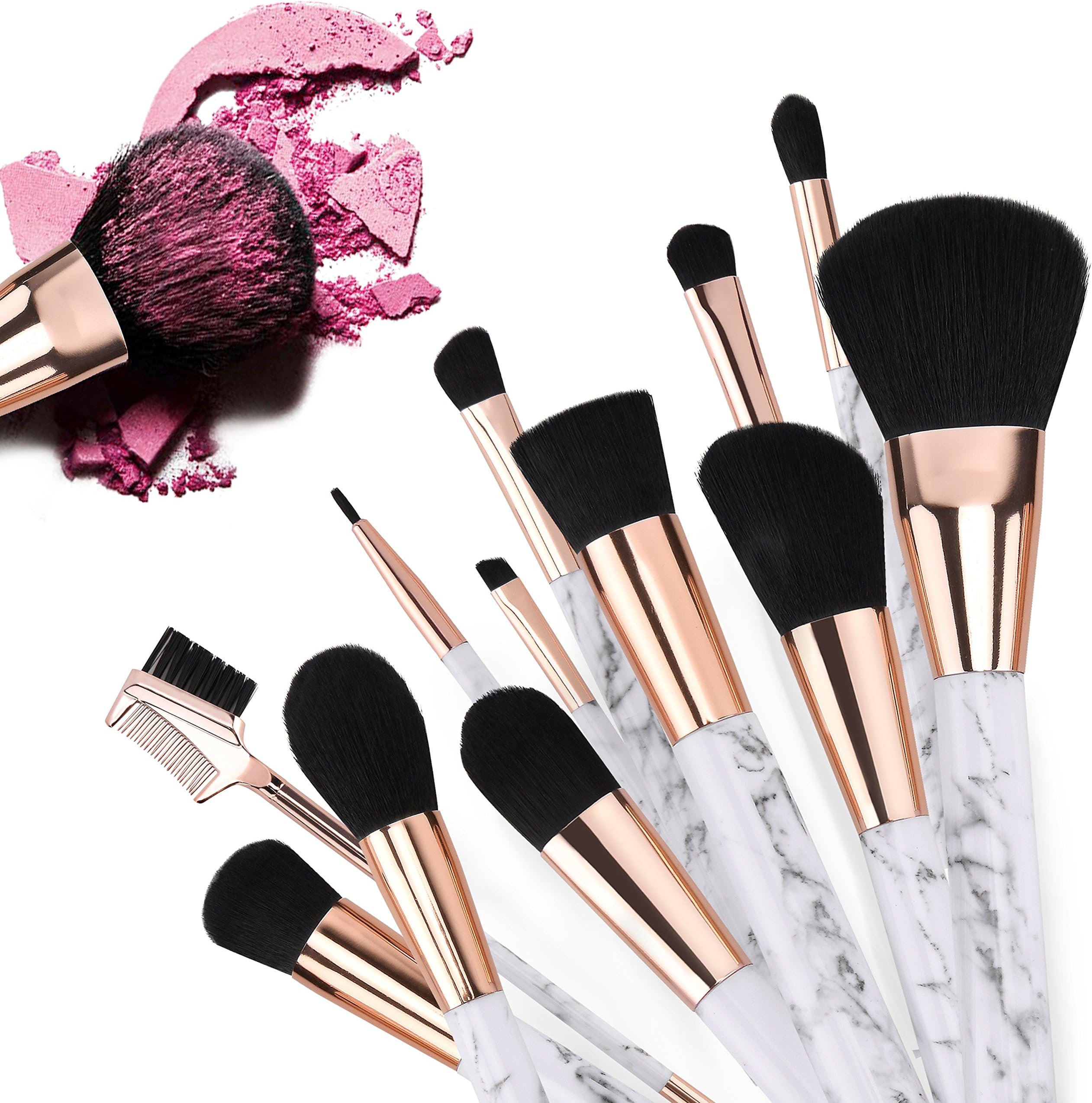Make Up Brushes,B-Artisan High Quality Professional 12 Pieces Start Makers Marble Makeup Brushes Set Foundation Blending Blush Eye Face Liquid Powder Cream Cosmetics Brushes Kit for Women Or Girls