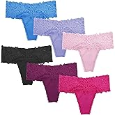 WKFIINM Pack 6 High Waisted Lace Thong for Women Cotton Underwear Plus Size High Rise Retro Tummy Control Thongs Panties