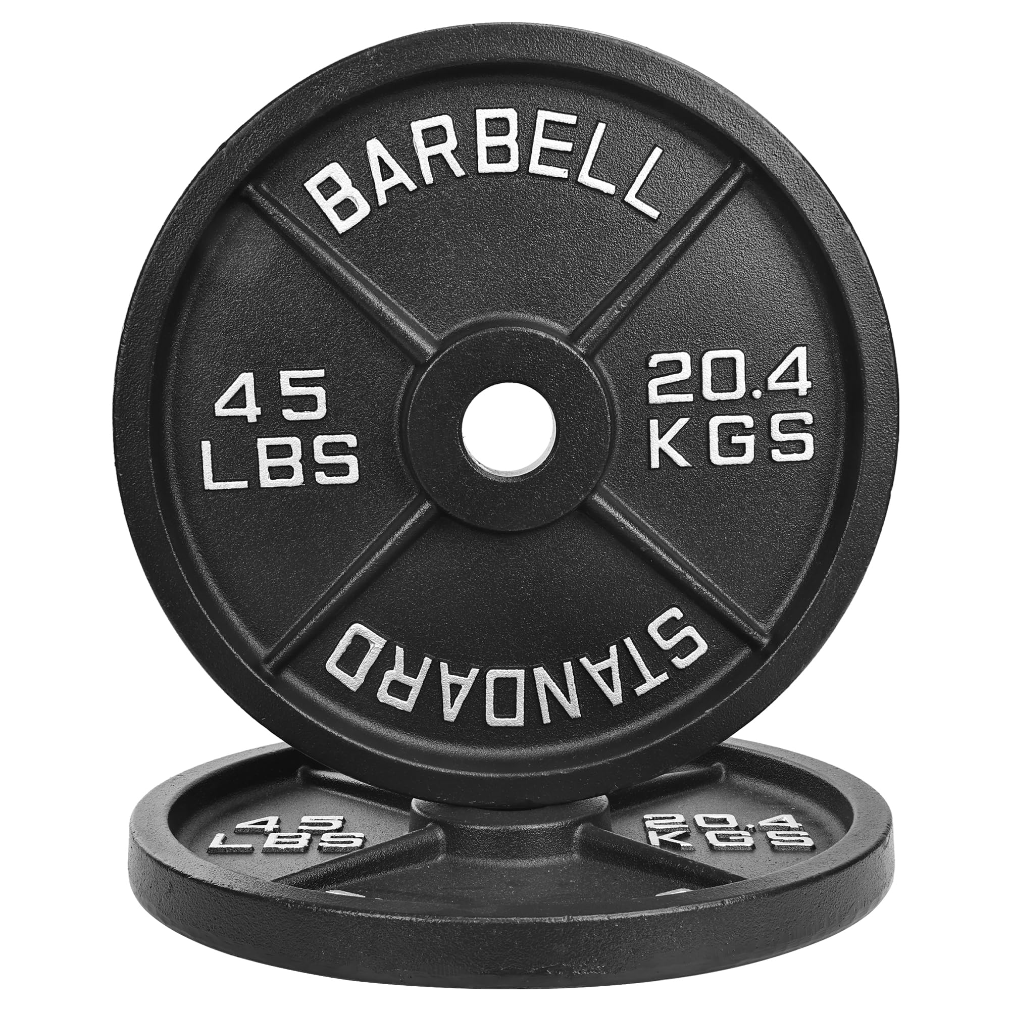 Photo 1 of ?45LB Pair?2" Cast Iron Weight Plates | (2 x 45LB) Black Plates with Silver Numbers | For Standard Barbell Bars & Home Gyms