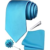 Branduce 3.15"(8cm) Mens Tie and Lapel Pin Solid Necktie Handkerchief Tie Clip Set for Men
