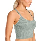CRZ YOGA Womens Longline Seamless Ribbed Sports Bra - Padded Racerback Sports Bra Yoga Crop Tank Tops