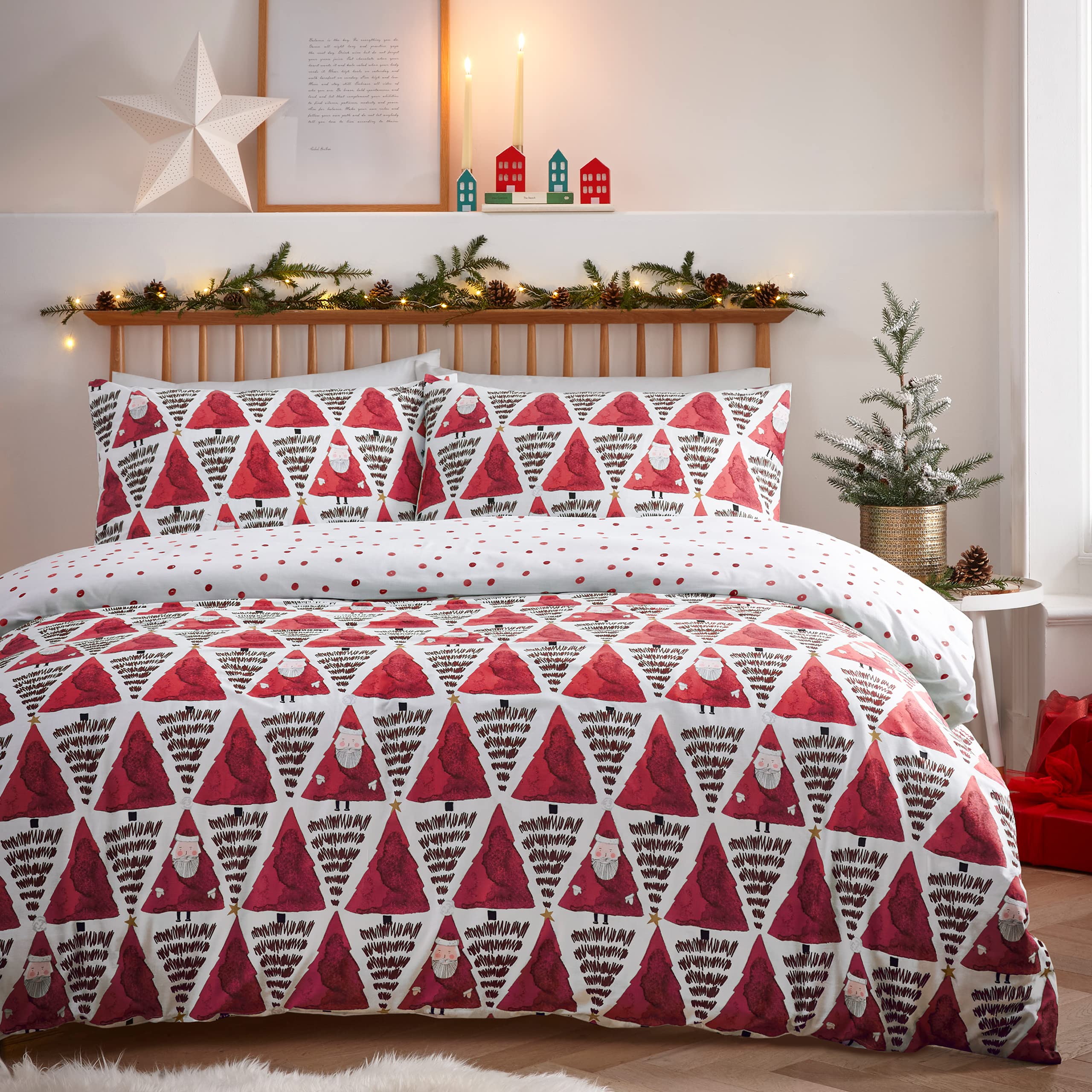 furn. Hide and Seek Santa King Duvet Cover Set, Cotton, Polyester, Red