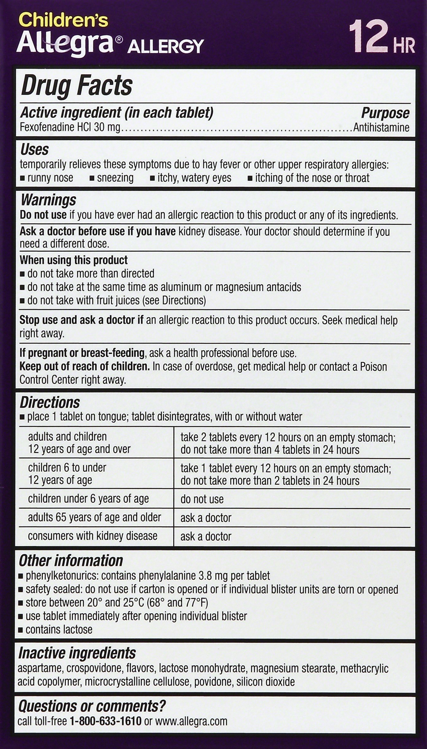 Allegra Children's Allergy 12 Hour Orally Disintegrating Tablets Orange