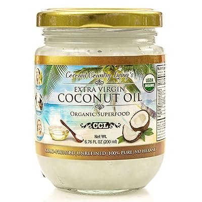 Organic Extra Virgin Coconut Oil, Beauty Sized 6.76 Oz, Unrefined Cold-Pressed for Cooking, Skin, and Hair