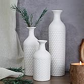 Homioray Small White Vases for Home Decor, Decorative Ceramic Vase Set, Matte Finish Honeycomb Texture, Modern Farmhouse Vases for Coffee Table, Bookshelf, Kitchen, Bathroom, Office Desk Decor