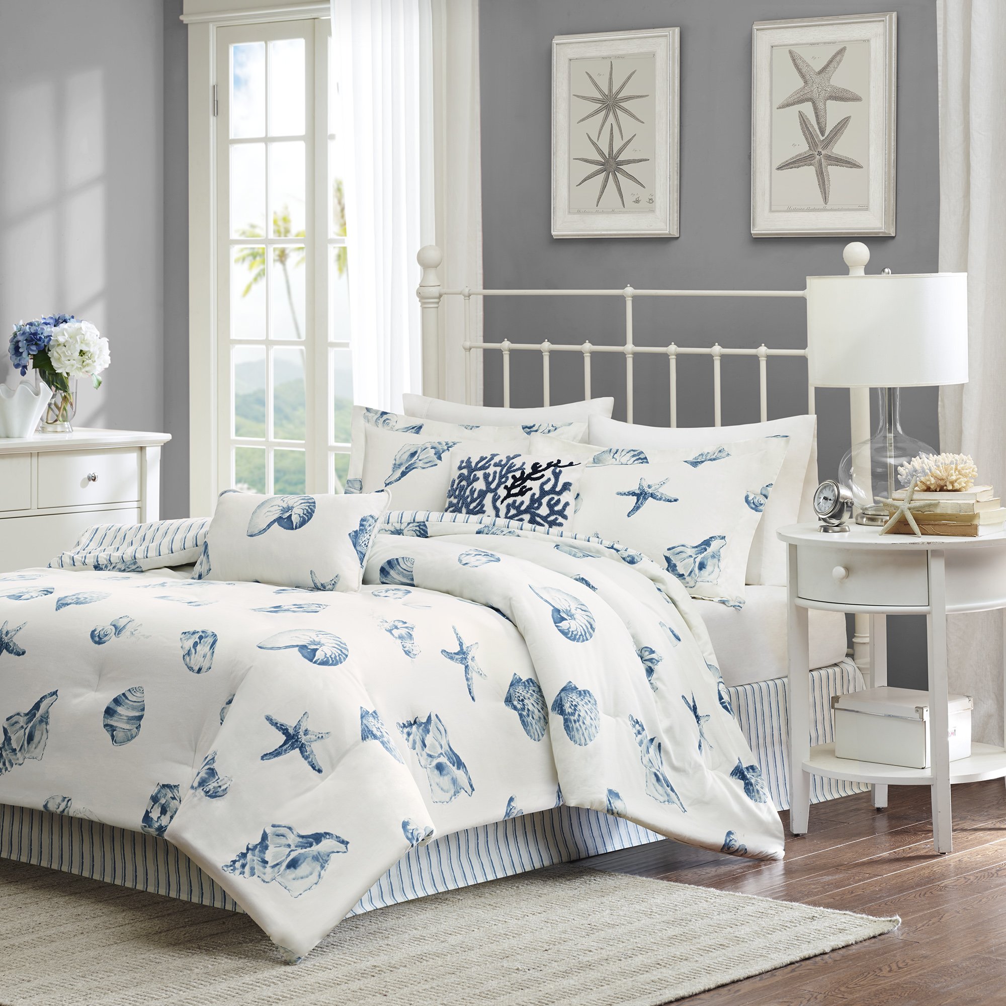 Harbor House Beach House Queen Size Bed Comforter Set Blue, Ivory