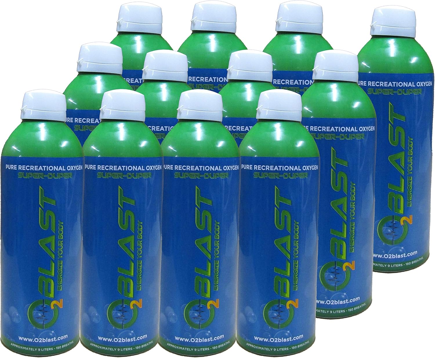 95% Pure Oxygen Supplement, (9 Liter Oxygen Canister) Quick Recovery for Exercise, Hangovers, and Altitude Sickness. Sanitary flip top Cap - 12 Pack - All Natural