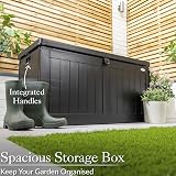 CHRISTOW Waterproof Storage Box 190L Lockable Lid Outdoor Plastic Wood Effect view 2