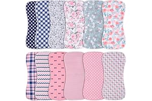 Premium 12-Pack 2-in-1 Baby Burp Cloths & Bibs | Organic Cotton 3-Layer Super Absorbent Burping Cloths & Spit Up Rags for Boy