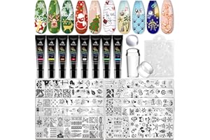 Biutee Gel Nail Stamping Kit with 8 Colors Nail Stamping Polish Gel Nail Stamping Plates 10PCS Nail Stamp Plates Nail Stamper Starry Sky Lace Flower Leaves Animal Nail Stamping Kit Nail Design