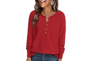 PRETTYGARDEN Chemises à manches longues en tricot gaufré pour femme - Automne 2025 - Tunique décontractée à boutons Henley et