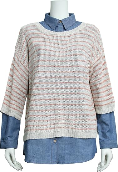 Amazon メイプルフィール Maple Feel 畦ボーダーニット デニムシャツアンサンブル アンサンブル 通販