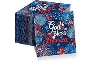 Quera 50 Pack Patriotic Cocktail Napkins Party Supplies Stars Firework 4th of JULY Paper Napkins 5'' x 5'' God Bless America Beverage Napkins for USA Themed Parties