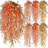 FineCheer 6 Pcs Spring Artificial Hanging Flowers Outdoor Faux Silk Mum Plant Decor Violet with Eucalyptus Realistic UV Resistant Trailing Vine Spring Porch Yard(Vivid Color,Eucalyptus)