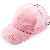 C.C Hatsandscarf Exclusives Washed Distressed Cotton Denim Ponytail Hat Adjustable Baseball Cap (BT-12) (BT-13)