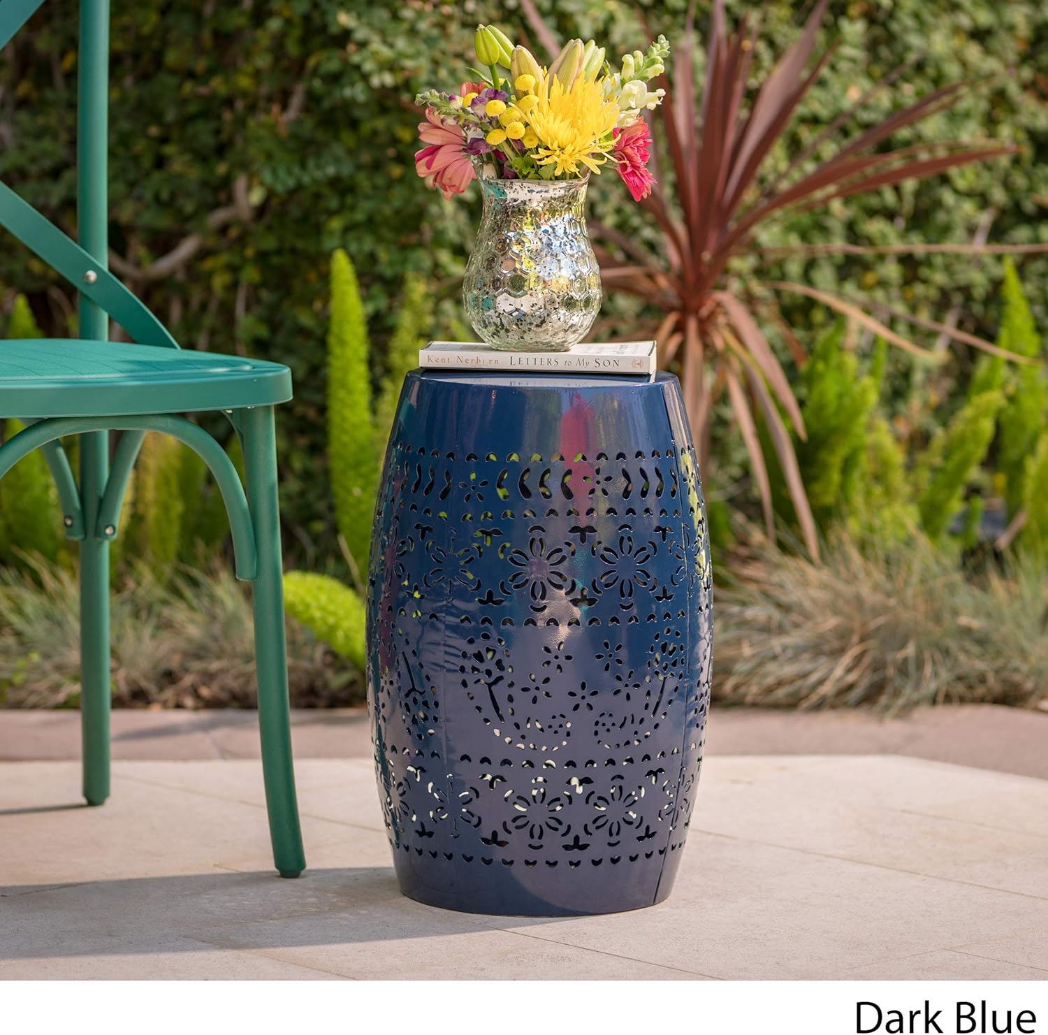 Christopher Knight Home Ruby Outdoor 12" Iron Side Table, Dark Blue : Garden & Outdoor