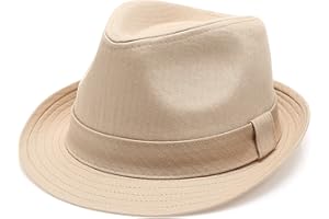 MIRMARU Classic Trilby Short Brim 100% Cotton Twill Fedora Hat with Band