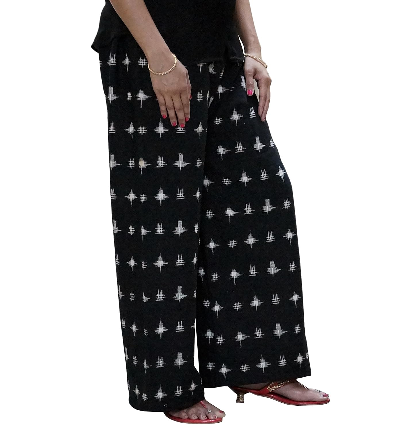 discountzila pure cotton black printed palazzo pants for women