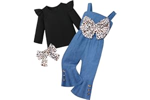 MIGU Toddler Girl Clothes Ruffled Long-sleeved Top Bell Pants Jumpsuit Headband Girls Fall Winter Outfit 3Pcs Set