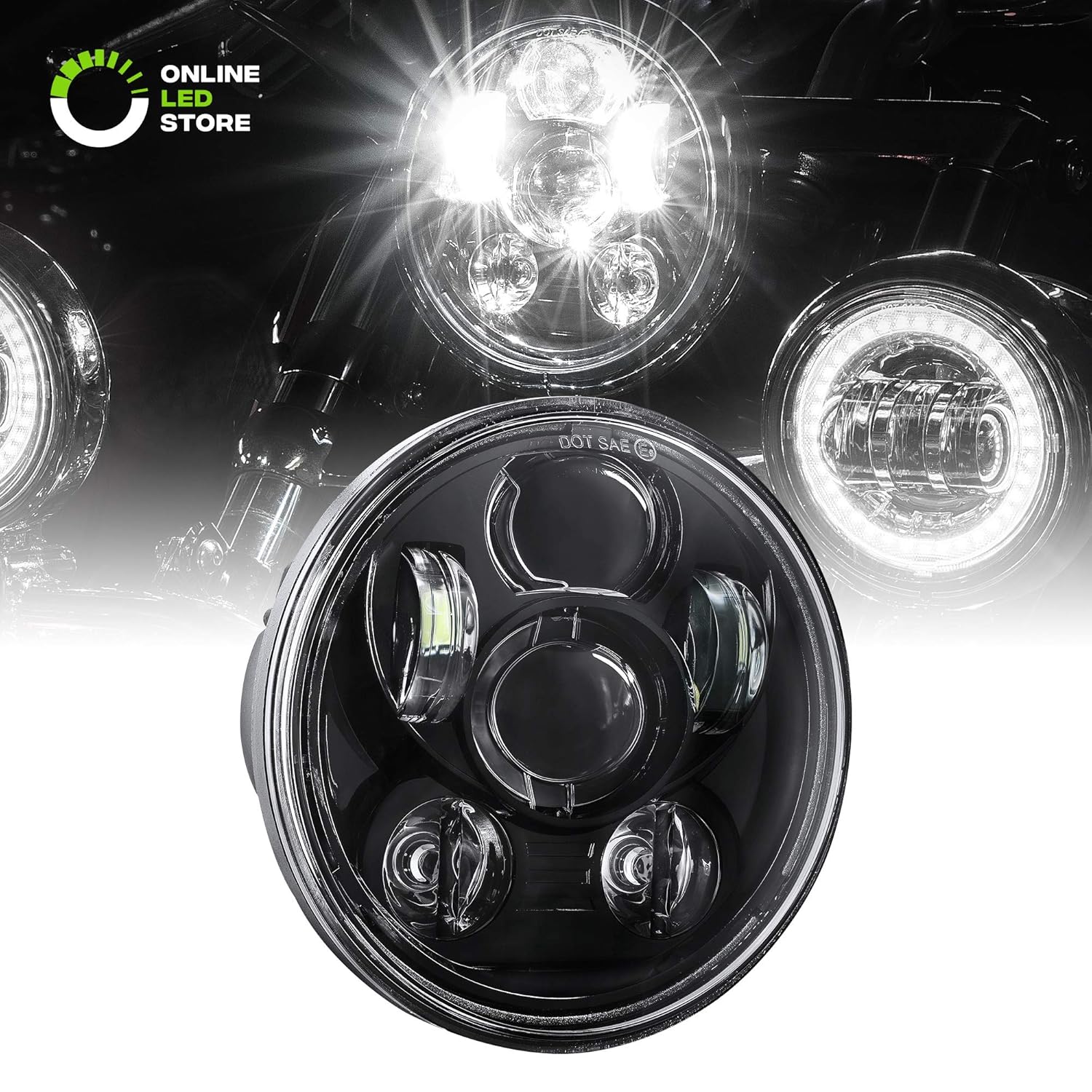 5.75" Round LED Headlight [Black Housing] [Projector] [3450 Lumens] Harley Davidson Motorcycle