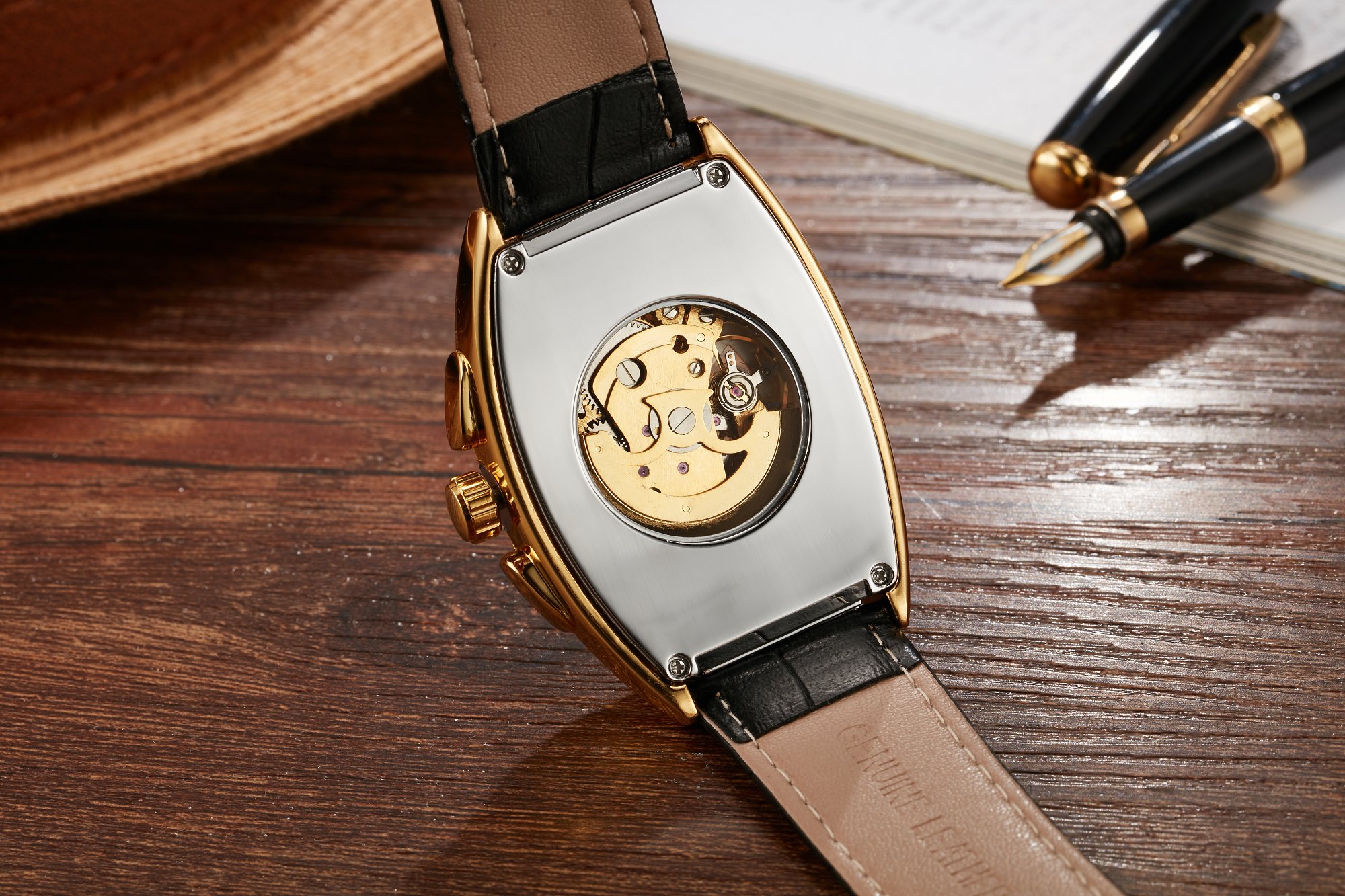 SEWOR Mens Automatic Business Dress Tonneau Skull Skeleton Wrist Watch Mechanical Self Wind (Black)