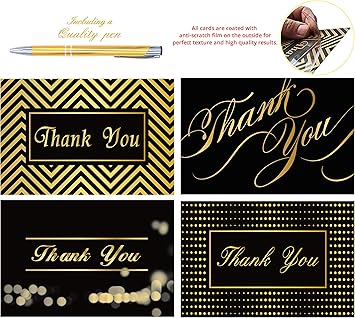 Office 247 Thank You Cards Luxury Card Set With 5 Designs In Black And Gold 100