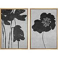 SIGNWIN Framed Wall Art Print Set Duotone Gray and Black Flowers Edgy Botanical Floral Digital Art Modern Art Mid-Century Modern Dramatic Dark for Living Room, Bedroom, Office - 16